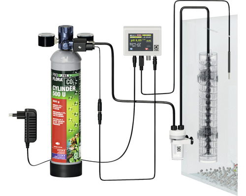 Komplette CO2-Anlage zur Düngung von Aquarienpflanzen mit CO2, inklusive CO2-Druckgasflasche, Steuerung und Zubehör