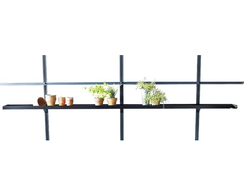 Aluminiumregal JULIANA 3 Sektionen 213 x 15 cm schwarz Dekorative Pflanzen und Töpfe auf einem schwarzen Metallregal