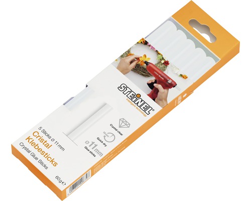 Bâtons de colle Steinel Ø 11 mm Cristal lot de 5 Paquet de cinq bâtons de colle thermofusible transparents d''un diamètre de onze millimètres