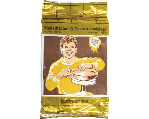 Argile pour poterie Bodmer fin terre cuite 2,2 kg Paquet de terre à modeler Bodmer Ton G rouge, plage de cuisson 960 à 1020 degrés Celsius