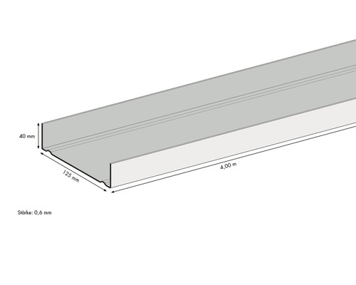 Dachrandprofil aus Metall, 4,00 Meter lang, 125 Millimeter breit und 40 Millimeter hoch