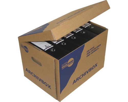 Boîte d''archives en carton avec classeurs noirs