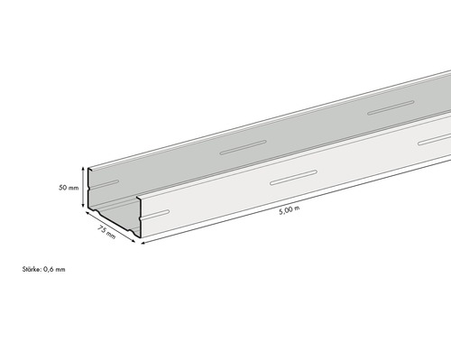 Profilschiene aus Metall, 5 Meter lang, 75 Millimeter breit und 50 Millimeter hoch