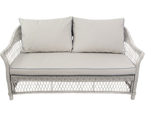 Canapé de jardin deux places en rotin avec coussins