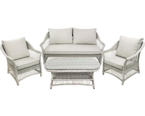 Ensemble de meubles de jardin en rotin avec canapé, deux fauteuils et une table