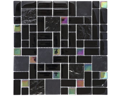 Mosaïque en verre arc-en-ciel noir 30x30 cm