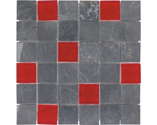 Mosaïques de verre slate noir et rouge 30x30 cm