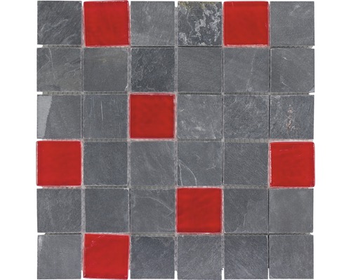 Mosaïques de verre slate noir et rouge 30x30 cm Mosaïque avec aspect verre et pierre