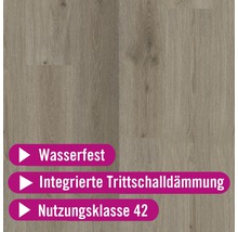 Vinylboden mit wasserfestem Siegel, integrierter Trittschalldämmung und Nutzungsklasse 42
