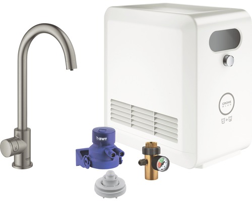 GROHE Küchenarmatur mit Sprudel GROHE BLUE PRO supersteel matt 31302DC2