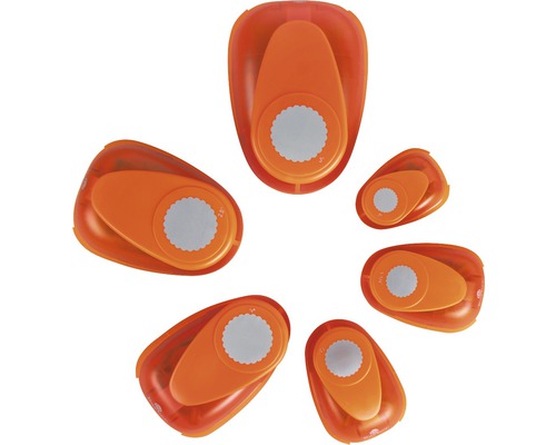 Lot de six perforatrices à papier orange avec cercle ondulé