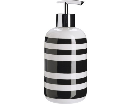 Seifenspender Lina schwarz/weiß matt Seifenspender mit horizontalen Streifen und Pumpe