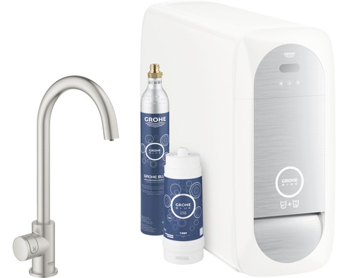 GROHE Küchenarmatur mit Sprudel GROHE BLUE HOME supersteel matt 31498DC1