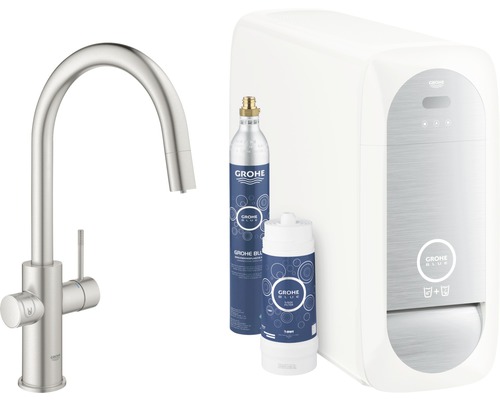 GROHE Küchenarmatur mit Sprudel GROHE BLUE HOME supersteel matt 31541DC0