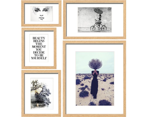 Collage de cinq reproductions d''art encadrées avec différents motifs