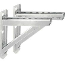Zwei Regalkonsolen aus Metall zur Wandmontage.