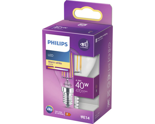 Lampe LED Philips, blanc chaud, 40 watts, douille E14
