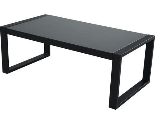 Schwarzer Couchtisch mit Glasplatte und Metallrahmen