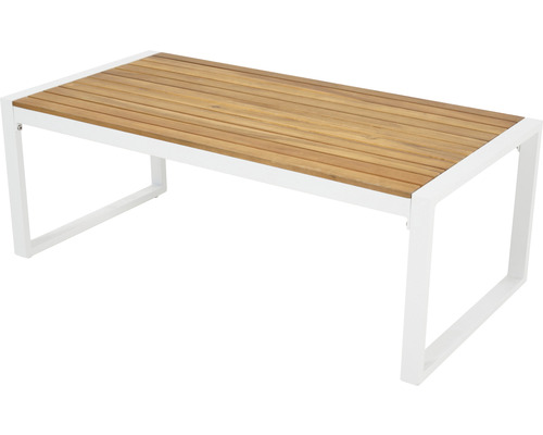 Table de jardin avec plateau en bois et structure en métal