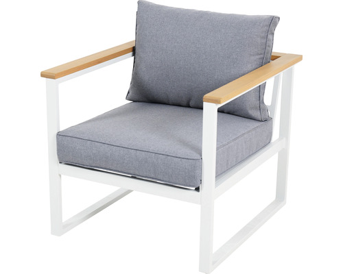 Fauteuil de jardin avec coussin gris et cadre blanc