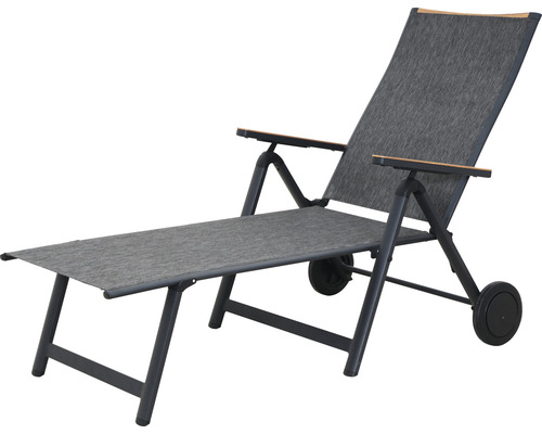 Gartensofa GARDEN PLACE Enya 175 x 74 x 107 cm schwarz Gestell aus Metall, Liegefläche aus robustem Textilgewebe, höhenverstellbar, ausziehbar Gartensonnenliege mit Rädern