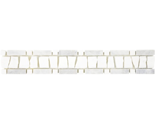 Mosaïque en pierre naturelle BO LA GW03 5x30 cm gris/blanc Carreau de mosaïque en marbre avec des pièces irrégulières