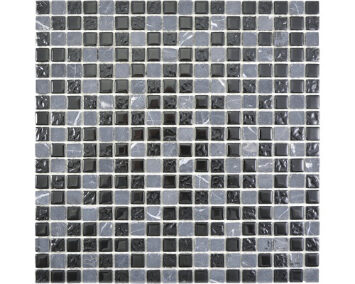 Mosaïque en verre Crystal avec pierre naturelle gris cm M465 30x30 cm gris/noir-0