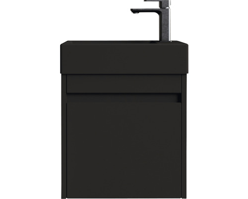 Meuble lavabo basano Avellino lxhxp 45 x 54 x 28 cm couleur de façade noir mat avec vasque céramique noir