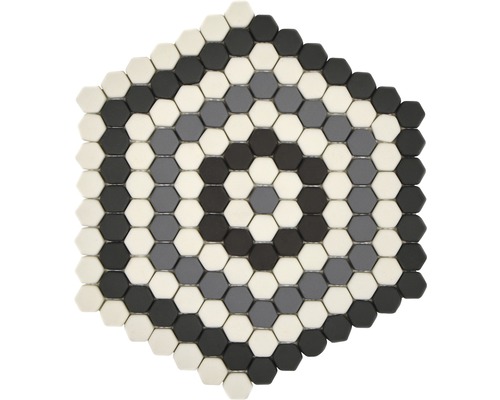 Mosaïque avec carreaux hexagonaux dans différentes nuances de gris