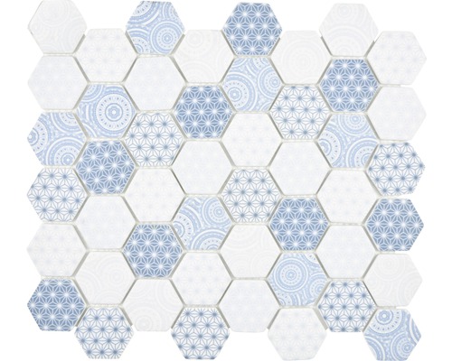 Glasmosaik Emily HX45 Hexagon 32,40x28 cm hellblau Mosaikfliese mit sechseckigem Muster