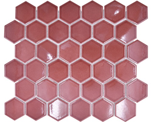 Mosaïque en céramique HX540 Hexagon Uni rouge bordeaux brillant