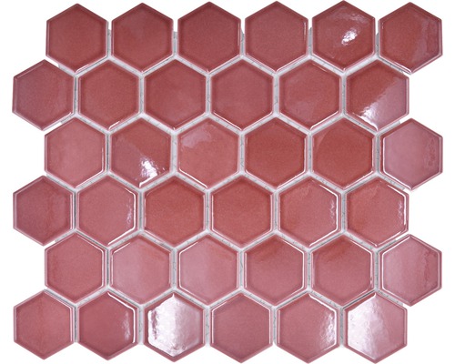 Mosaïque en céramique HX540 Hexagon Uni rouge bordeaux brillant Carreaux de mosaïque de forme hexagonale