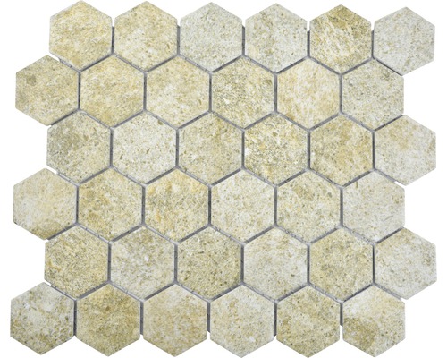 Keramikmosaik HX Curio GB Hexagon 32,5x28,1 cm Beige Mosaikfliesen aus Naturstein in Hexagonform