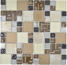 Mosaïque en verre XCM MC539 29,8x29,8 cm argent/beige/marron