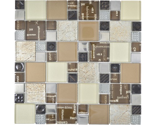 Glasmosaik XCM MC539 29,8x29,8 cm Silber/Beige/Braun Mosaikfliese mit Glas- und Steinelementen für Wand und Boden