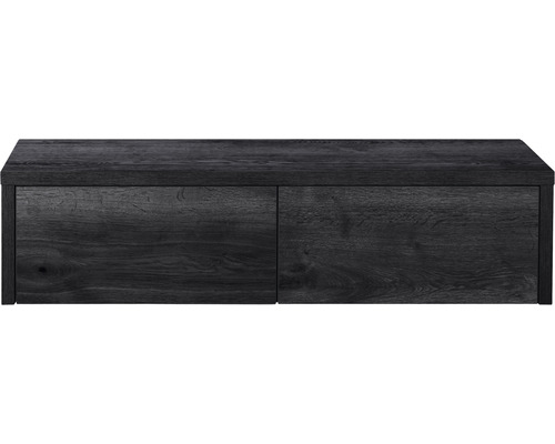 Meuble sous-vasque Sanox Bloxx couleur de façade black oak chêne noir 140 x 35 x 45 cm Meuble bas en bois foncé avec deux portes