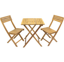 Ensemble de balcon Garden Place Svea 3 pièces rabattable composé de: table, 2 chaises en bois d'acacia naturel-thumb-0
