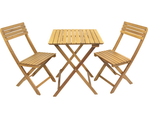 Ensemble de balcon Garden Place Svea 3 pièces rabattable composé de: table, 2 chaises en bois d'acacia naturel-0