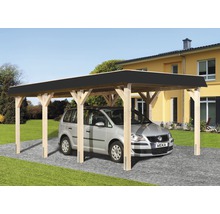 Auto unter einem Holz-Carport mit Flachdach