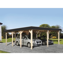 Doppelcarport aus Holz mit zwei Autos