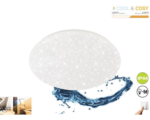 Plafonnier salle de bains LED décor étoile 12W 1200 lm 2700/4000 K, blanc chaud/blanc neutre Cool&Cosy blanc Ø 280 mm