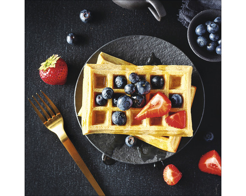Glasbild Blueberry Waffles 20x20 cm