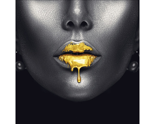 Tableau en verre Golden Lips II 20x20 cm