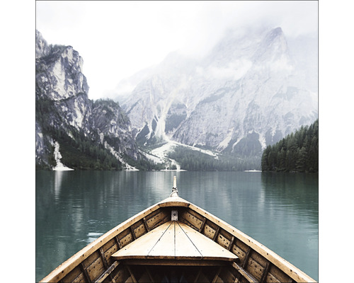 Tableau en verre Balade en bateau sur un lac de montagne 30x30 cm