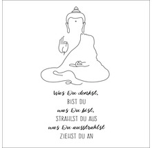 Grafische Darstellung einer Buddha-Statue mit Text