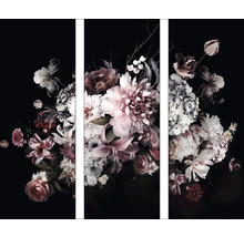 Dreiteiliges Blumenbild auf Leinwand mit dunklem Hintergrund