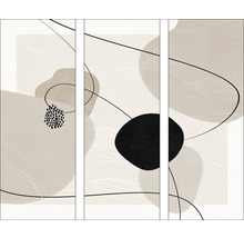 Tableau mural abstrait en trois parties avec formes et lignes
