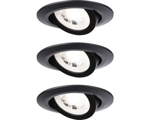 LED Einbauleuchten-Set 3x4,8W 3x450 lm 3000 K warmweiß rund schwenkbar schwarz-matt Ø 82/75 mm 230V