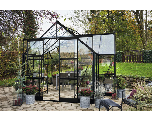 Serre Halls Garden Room verre de sécurité 3 mm 389 x 391 cm noir