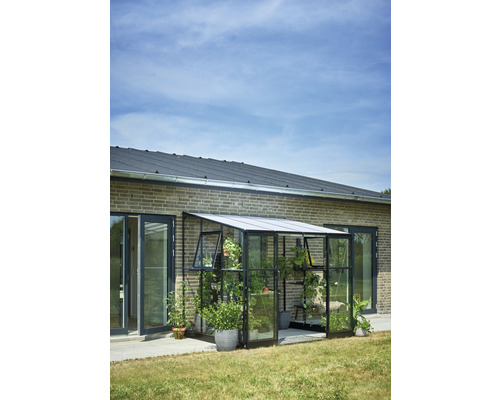 Serre adossée Halls Qube Lean-To 68 verre de sécurité 3 mm 188 x 251 cm noir